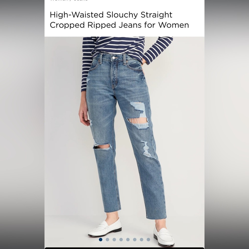 High-Waisted Slouchy Straight Cropped Ripped Jeans for Women, 2 Tall